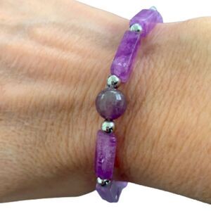 Men’s Amethyst Natural Stone Purple Healing Boho Stretch Meditation Bracelet NEW
